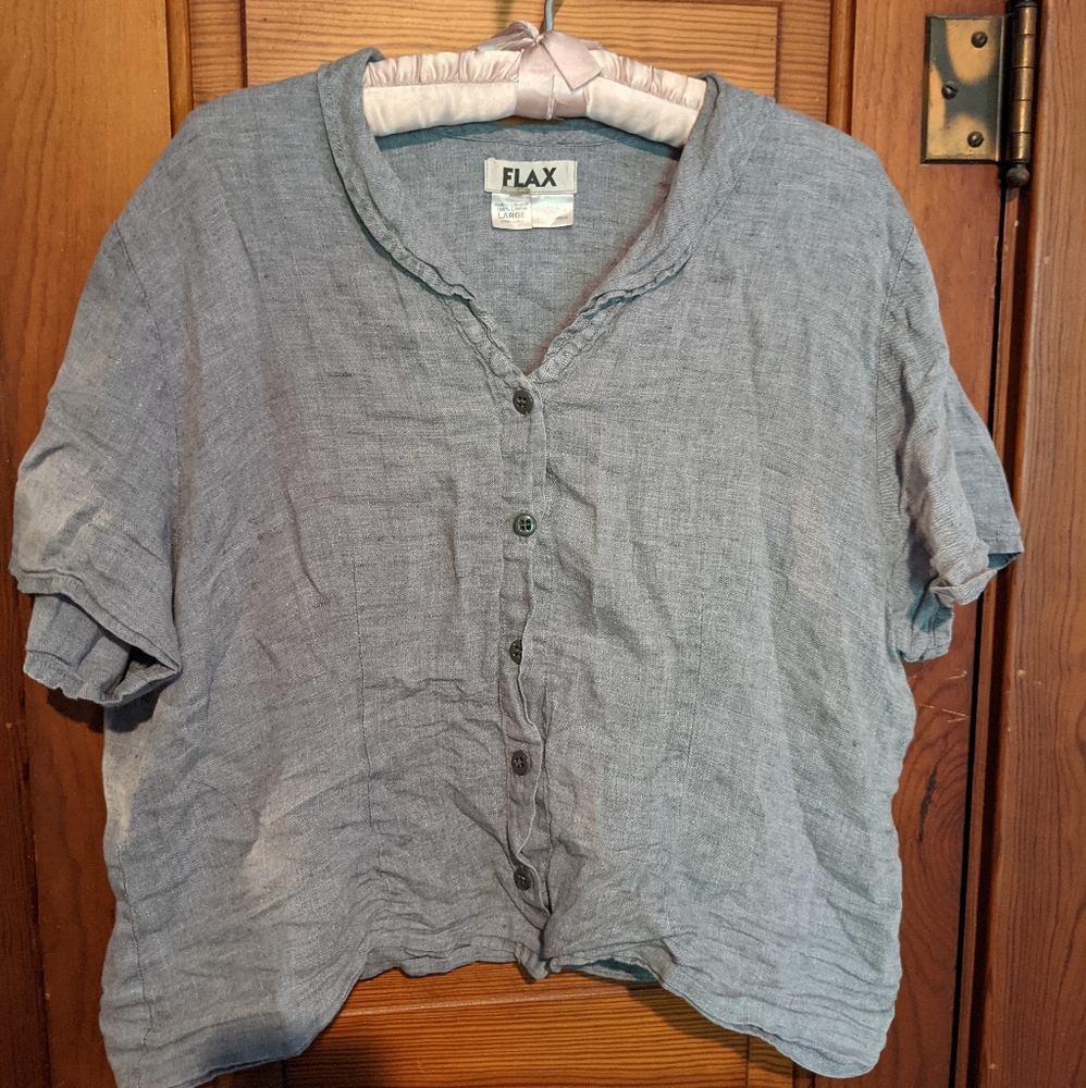 Vintage Flax Button Down Blue Blouse